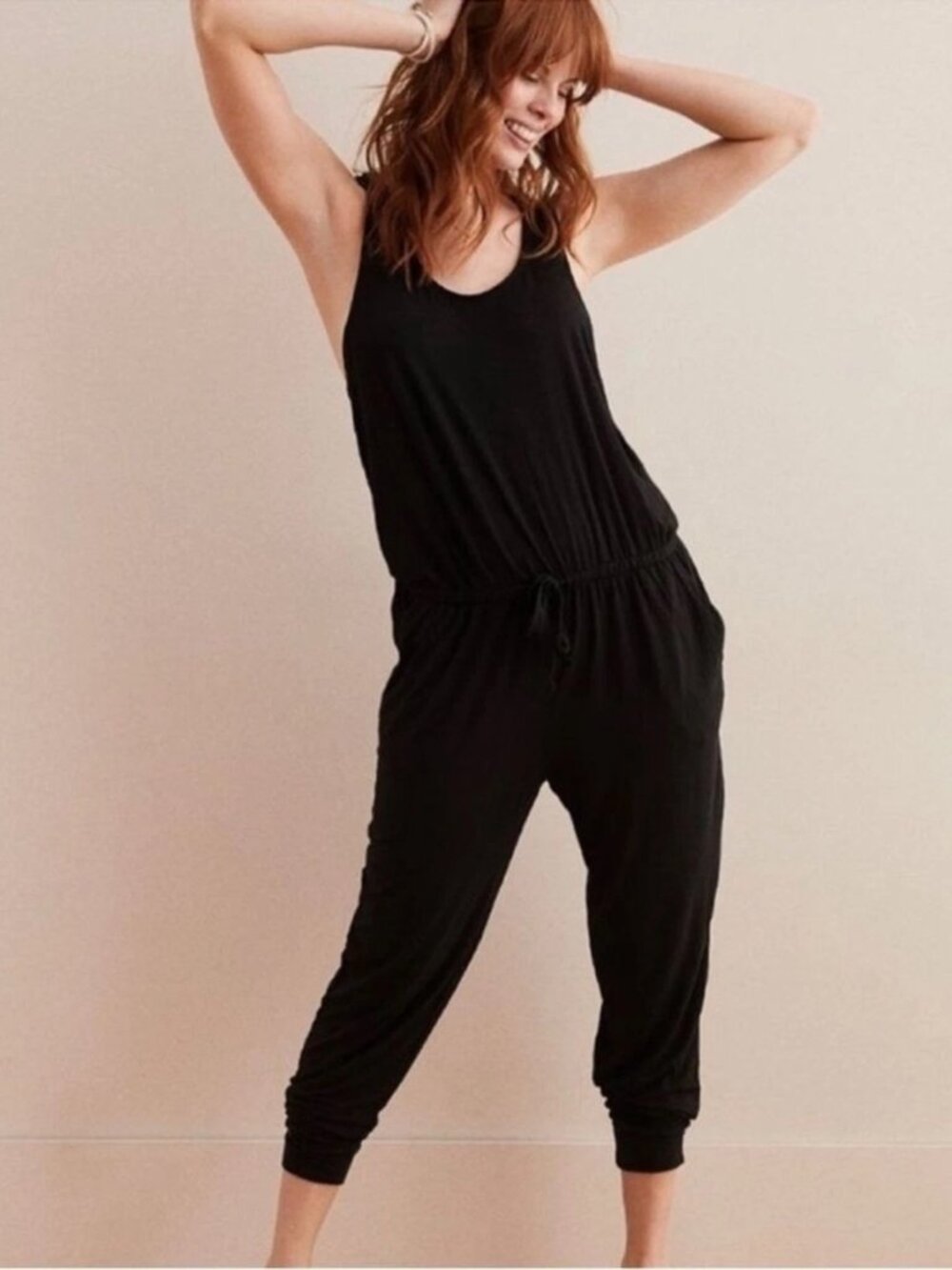 Aerie Black Track Jumpsuit Medium M Sleeveless Racerback Jogger One Piece